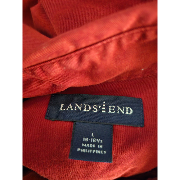 Lands End Shirt Mens Red Button Up Long Sleeve Cotton Large Button Collar L - Picture 7 of 7